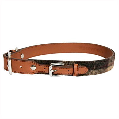 Tweed Check Leather Collar 16-20" x 3/4"